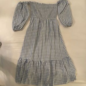 Blue and white gingham dress